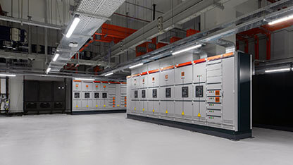 Low voltage switchboard. Electrical switch panel of switchgear room at power plant. 