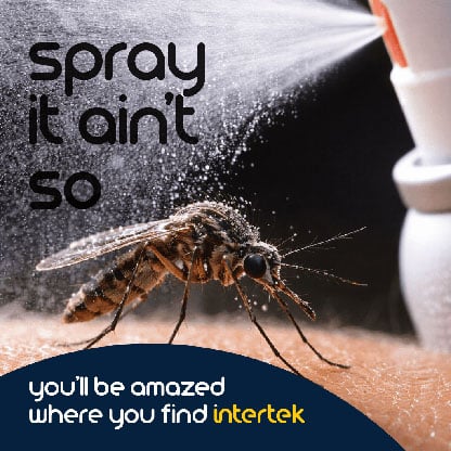 A closeup of a mosquitoe being sprayed with a chemical