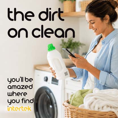 A woman scanning the back of a laundry detergent bottle