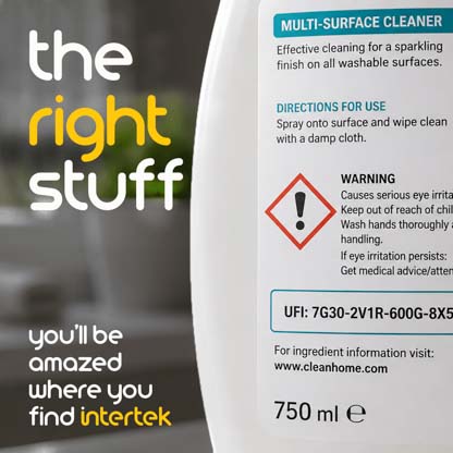 A closeup of the warning and use label on the back of a surface cleaner bottle